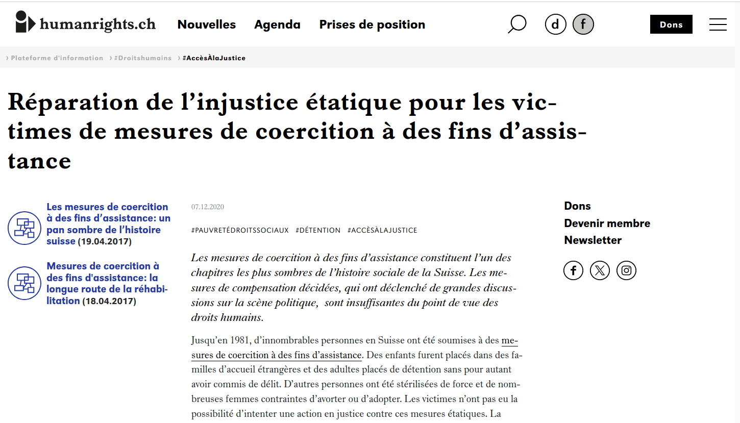 Image Réparation de l’injustice étatique pour les victimes de mesures de coercition à des fins d’assistance 