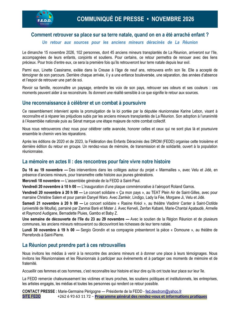 Événement novembre 2026 à La Réunion