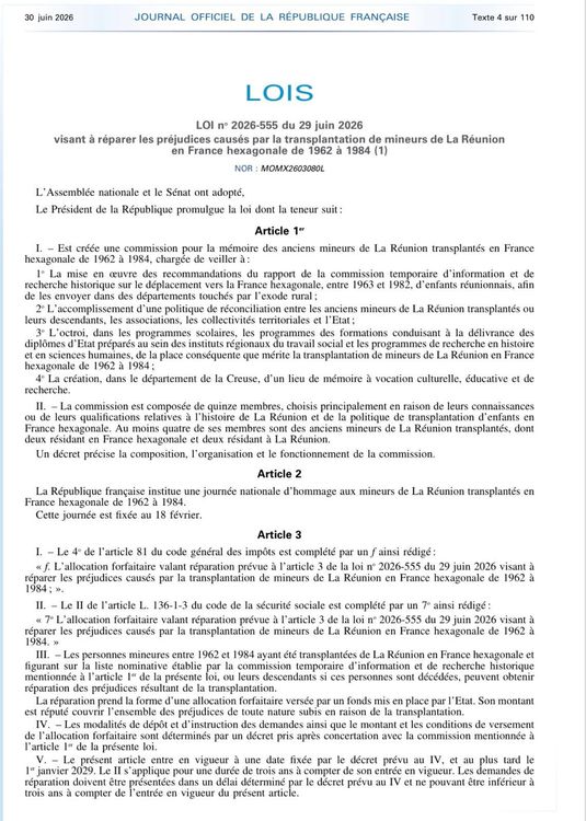 La loi du 29 juin 2026 reconnaît et répare les préjudices des enfants déracinés